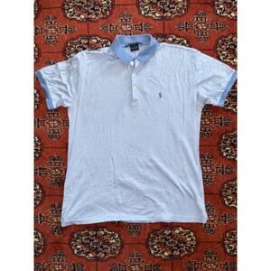 Ralph Lauren Sport S Blue/White Striped 100% Cotton‎ Soft Knit Polo Shirt